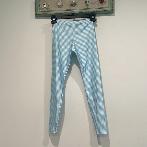 Terez Light Blue white Gingham Kids full length stretch Leggings pants 10/12 - Picture 4 of 5